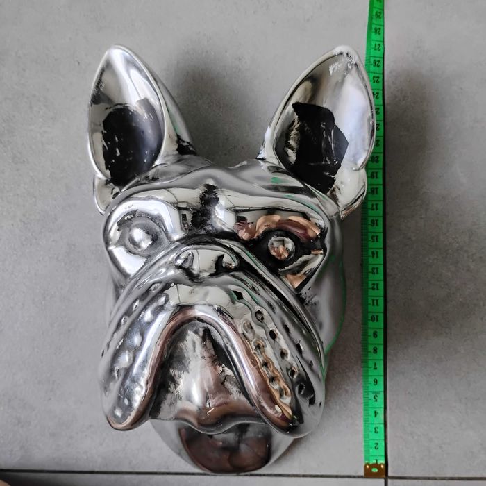 srebrny Buldog francuski ceramiczna głowa psa dekoracja