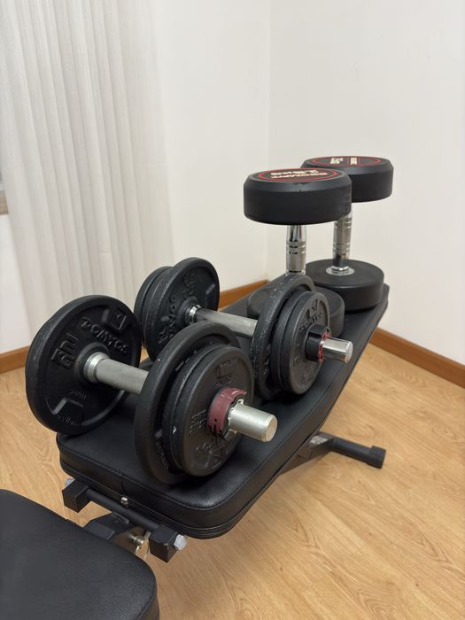 Conjunto de musculação – Banco + Halteres 7,5/10/15 kg