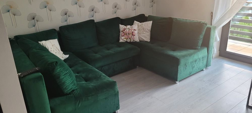 Kanapa narożnik U+pufa funkcja spania Velvet