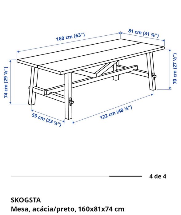 Mesa IKEA SKOGSTA com 4 cadeiras