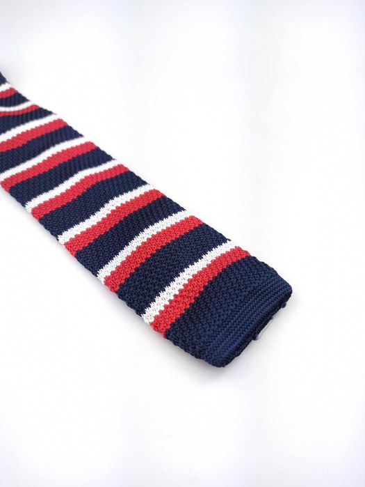 granatowy krawat knit w paski n27