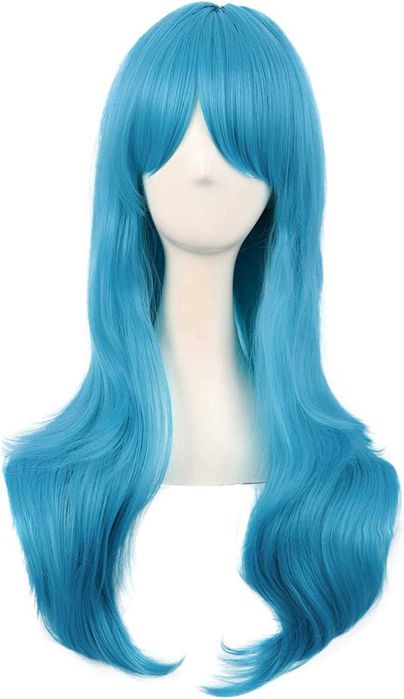 Peruca de cabelo longo de cor azul, nova