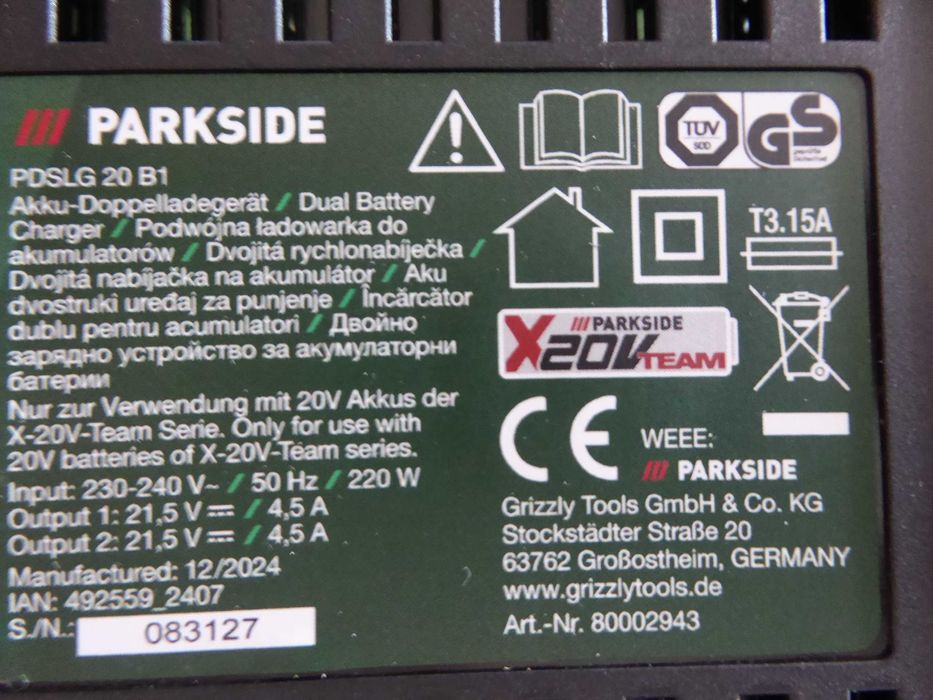 Nowa ładowarka 2 x 4,5A PARKSIDE PDSLG 20 B1 + 2 akumulatory 4Ah