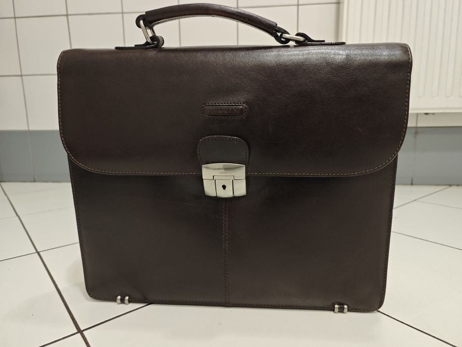 Puccini aktówka teczka z prawdziwej skóry kolor brąz