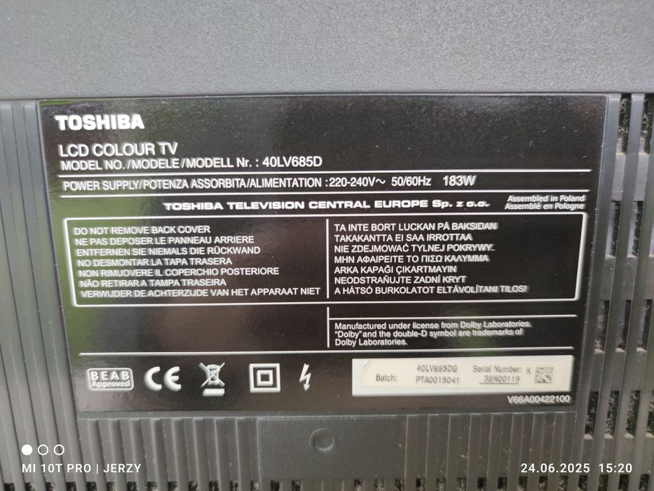 TV TOSHIBA 40LV685D uszkodzony