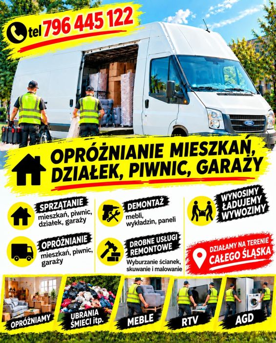 Opróżnianie miezkań, piwnic, działek, garaży Szybkie Terminy Gliwice
