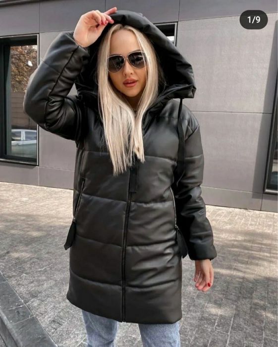 Шкіряна подовжена куртка