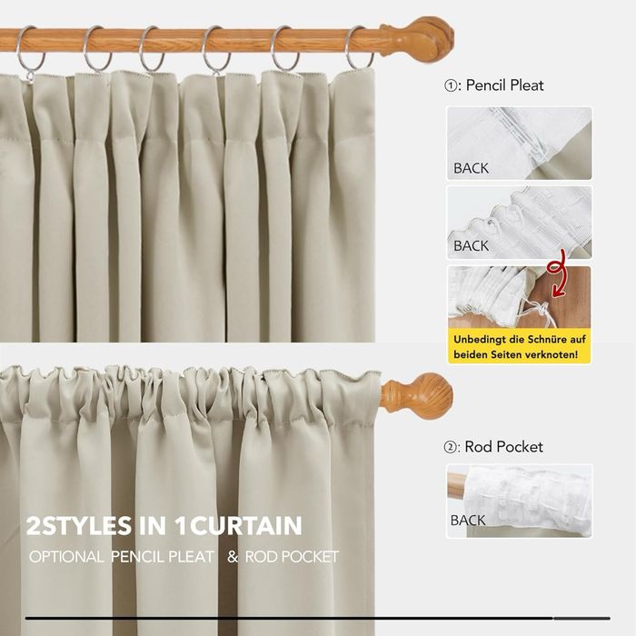 2 Cortinas Blackout Térmicas Deconovo 220×140 cm Creme