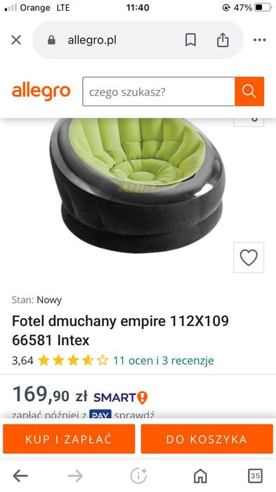 Fotel nadmuchiwany imperium INTEX