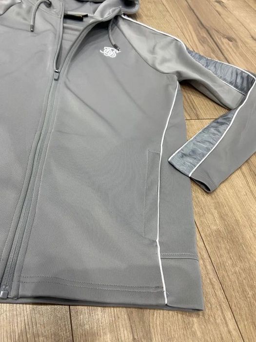 bluza Siksilk z kapturem na zamek Szary Essentials Poliester Full Zip