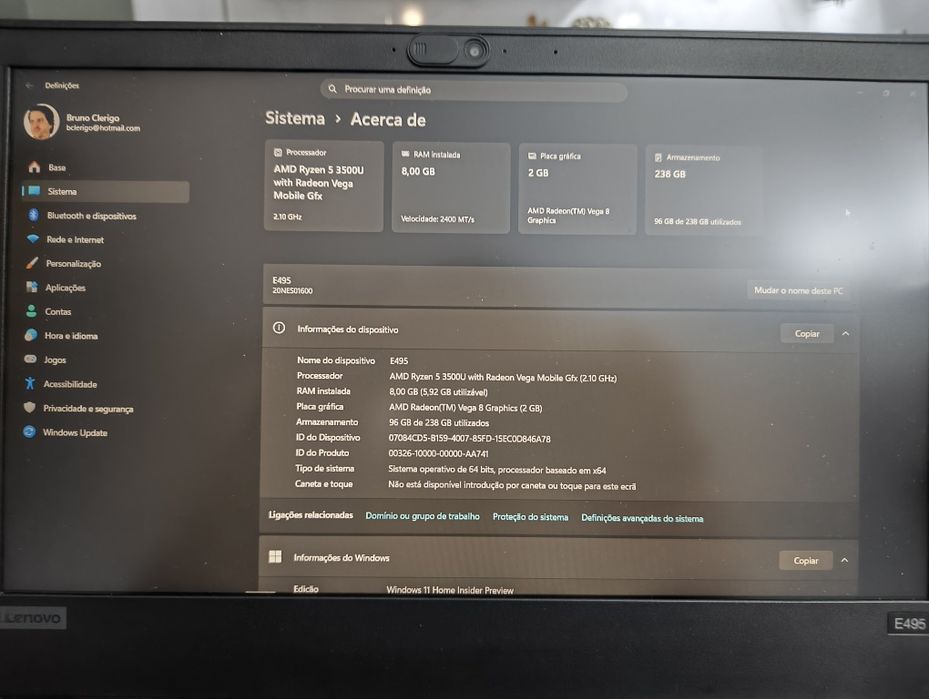 Lenovo ThinkPad E495 14" Ryzen 5 3500U - 256GB nvme - 8GB Ram