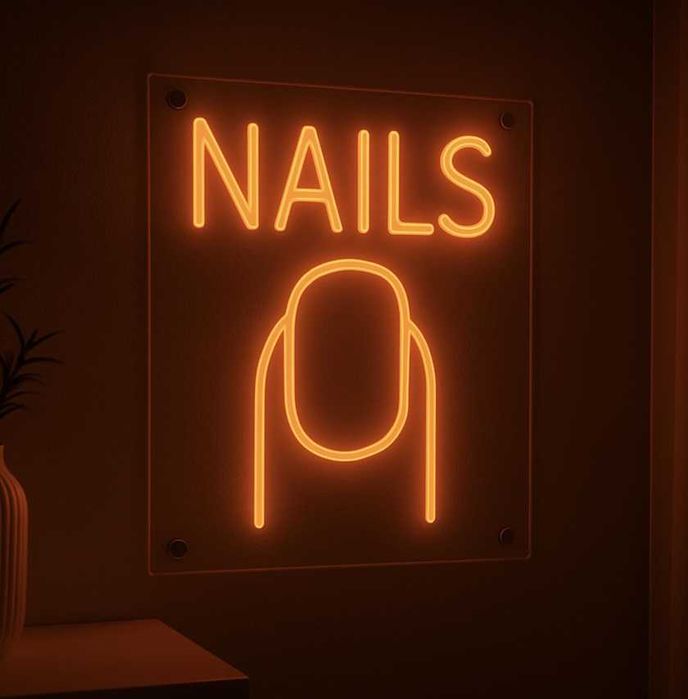 Неонова вивіска nails, неоновая вывеска nails, неонові вивіски манікюр