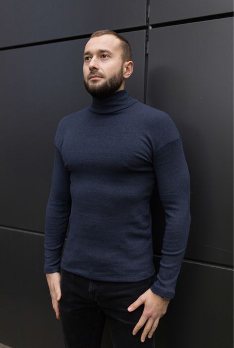 Мужской гольф водолазка синий Premium