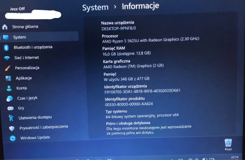 Lenovo V15 G3 ABA Ryzen 5 5625U / 16 GB RAM / 512 GB SSD / Full HD