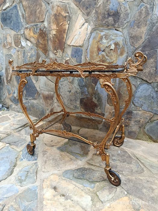Carrinho Chá Teawagon Bronze Anos 30 Lisboa Portugal 61 cm
