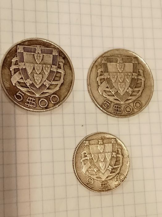 Moedas em prata 650 ag..2.5 e 5 escudos