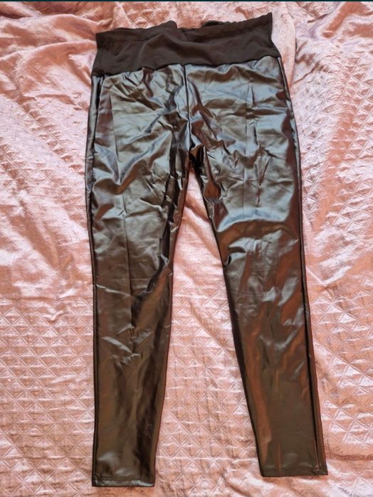 Spodnie ciążowe eleganckie lateksowe rurki legginsy