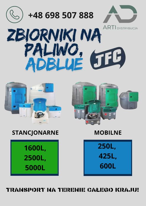 Zbiorniki na paliwo, AdBlue JFC Polska transport mobilne stacjonarne