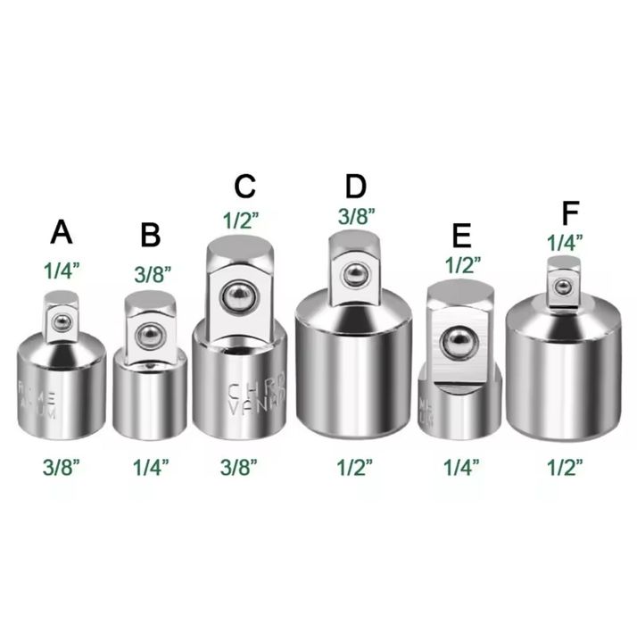 6 Adaptadores 1/4, 3/8, 1/2 - Ler descrição