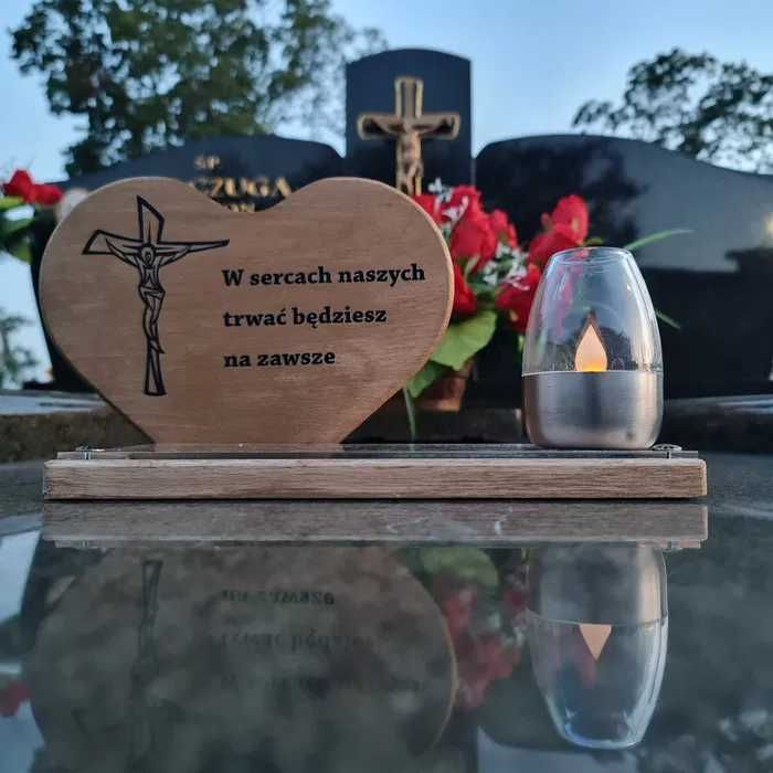 Personalizowany solarny znicz led statuetka na cmentarz grób duża RÓŻA