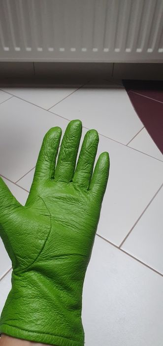 Rękawiczki skórzane damskie zielone 6,5