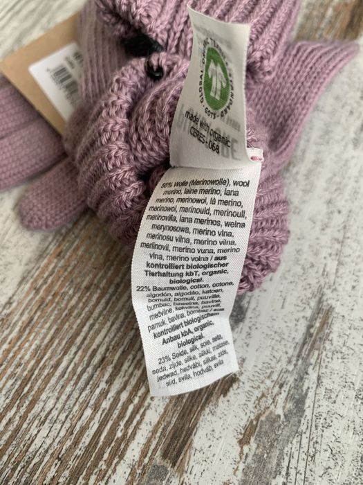 Rekawiczki dzieciece rozowe welna merino jedwab