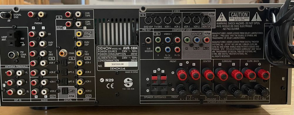 DENON AVR 1804 Receptor como novo (7 canais). 90 watts/canal.