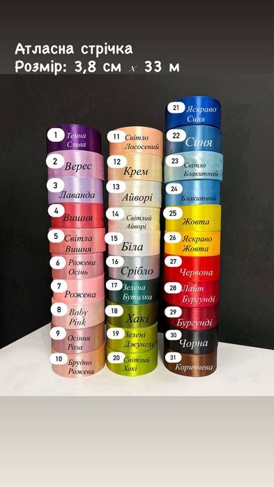 Атласная стрічка  2.5, 4 та 5 см