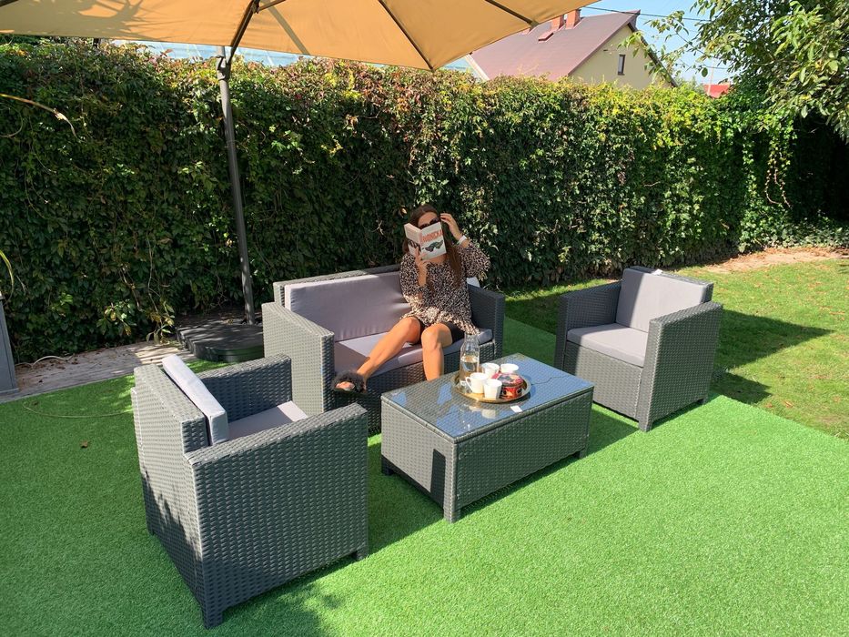 (Gd) Nicea zestaw technorattan brąz szary sofa 2xfotel ława