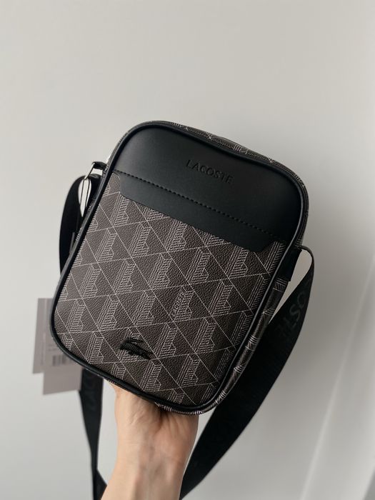 Сумка Lacoste Monogram / сумка чоловіча чорна / сумка Лакосте