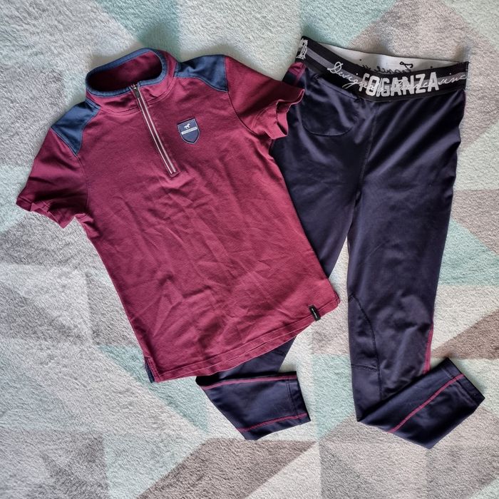 Fouganza komplet jeździecki 125-132 bryczesy i koszulka