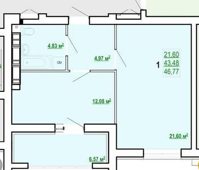 Квартира 1-комнатная 47м2 ЖК Сказка,Ул.Полтавский Шлях 184А корпус 9
