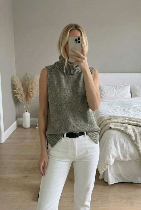 Massimo Dutti  bluzka top kamizelka tunika bez rękawów golf S 36