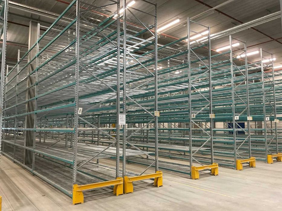 regał paletowy Likwidacja Magazynu Regał paletowy magazynowy półkowy z siatkami Zeus 120 cm wysokiego składowania ocynkowany bardzo dobry stan