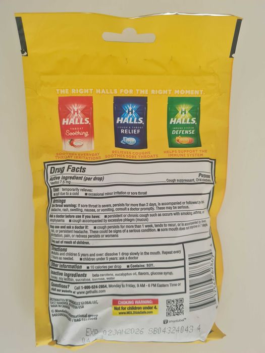 Pastilha Halls para tosse e garganta - Mel e Limão - 30 unidades