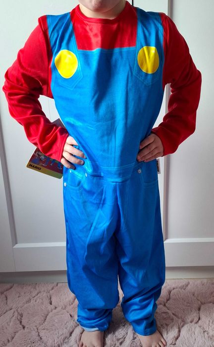 Strój Kostium Przebranie Super Mario 110-116 czapka nowy