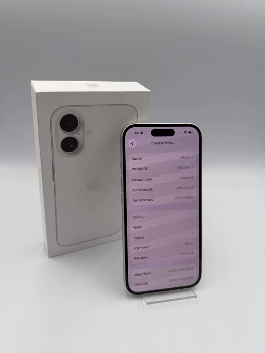 Smartfon Apple iPhone 16 128 GB biały