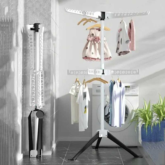 Підлогова складана вертикальна сушарка для  речей на плечиках.