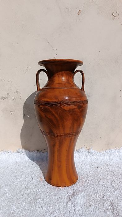 Vaso de Cerâmica Castanho Envernizado com Pegas