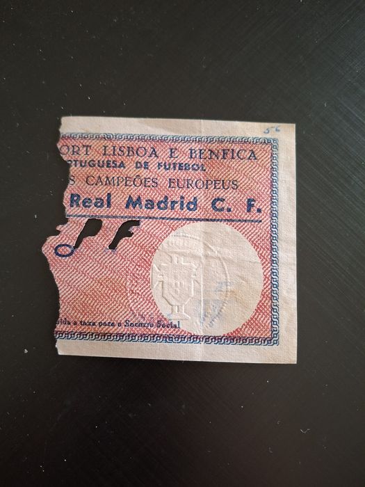 Raro bilhete futebol campeões europeus benfica real madrid