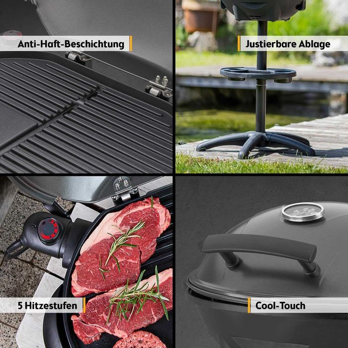 Grill Elektryczny Stojący First Austria 2400W Ogrodowy Balkonowy 2w1
