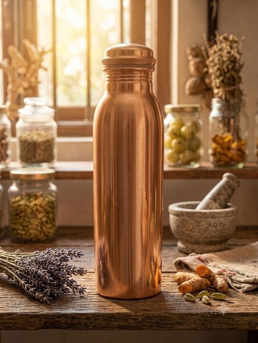 Garrafas e copos em Cobre