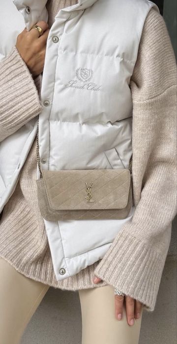 Клатч Сумка замшева ysl yves saint laurent Gaby Chain Phone Holder Bag бежева