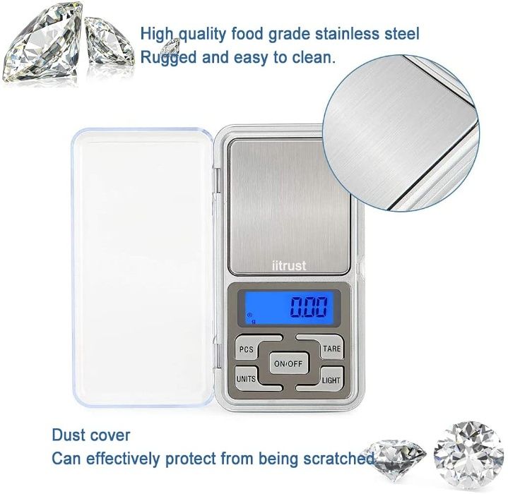 Balança digital aço inoxidável 0.01 - 500g ecrã LCD Joias Café Cozinha