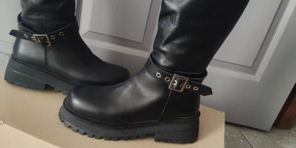 Skórzane Kozaki na platformie