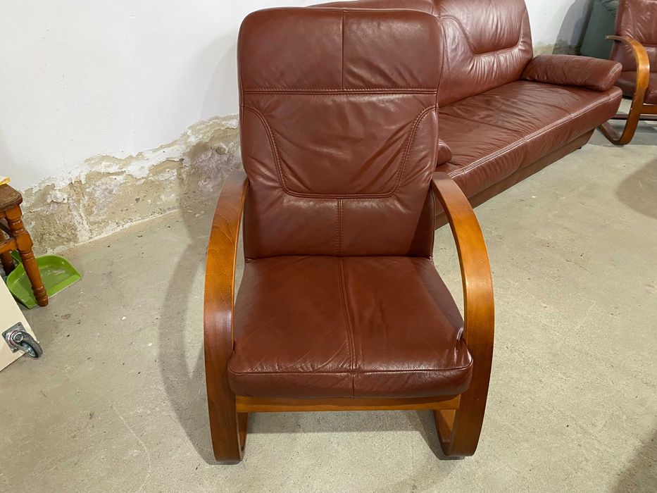 Шкіряний розкладний диван+2крісла з натуральноі шкіри