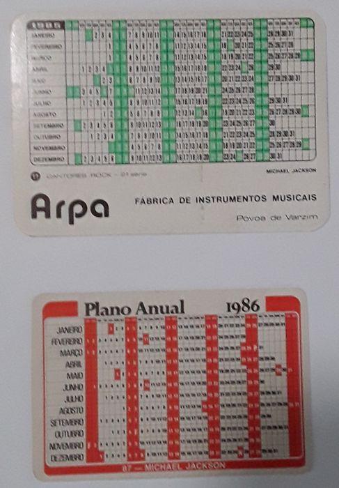 Calendários de bolso músicos / cantores, anos 80