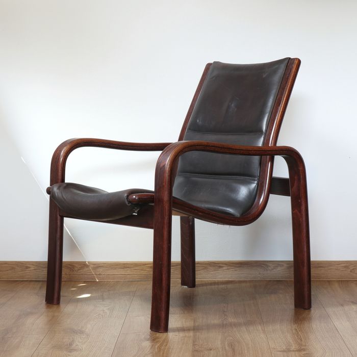 Fotel Melano proj. Yngve Ekström skóra naturalna vintage mid century