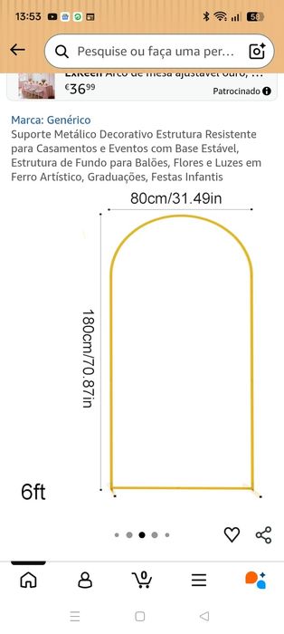 Suporte de Fundo em Arco Metálico para Decoração de Eventos (180cm x 80cm)