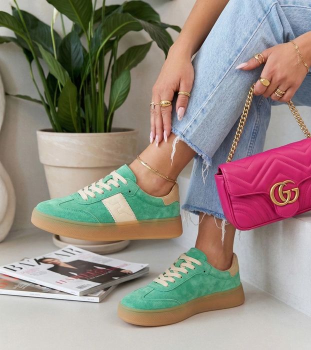 Zielone Skórzane Sneakersy Na Platformie Filippo